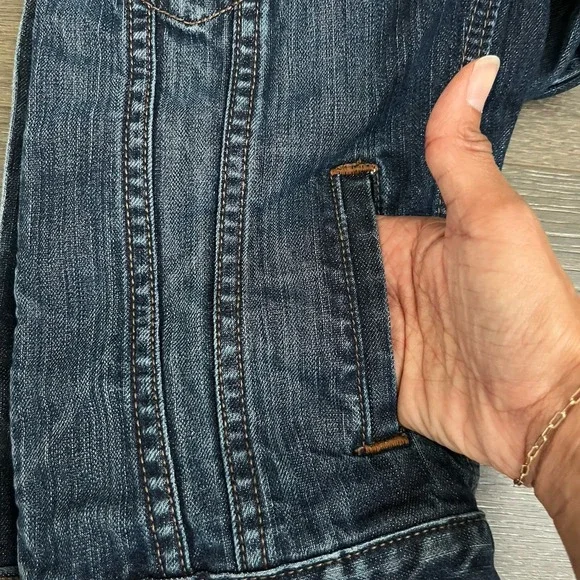 Old Navy  jean jacket womens XS Trucker‎ medium dark stretch denim Old School - Picture 9 of 12